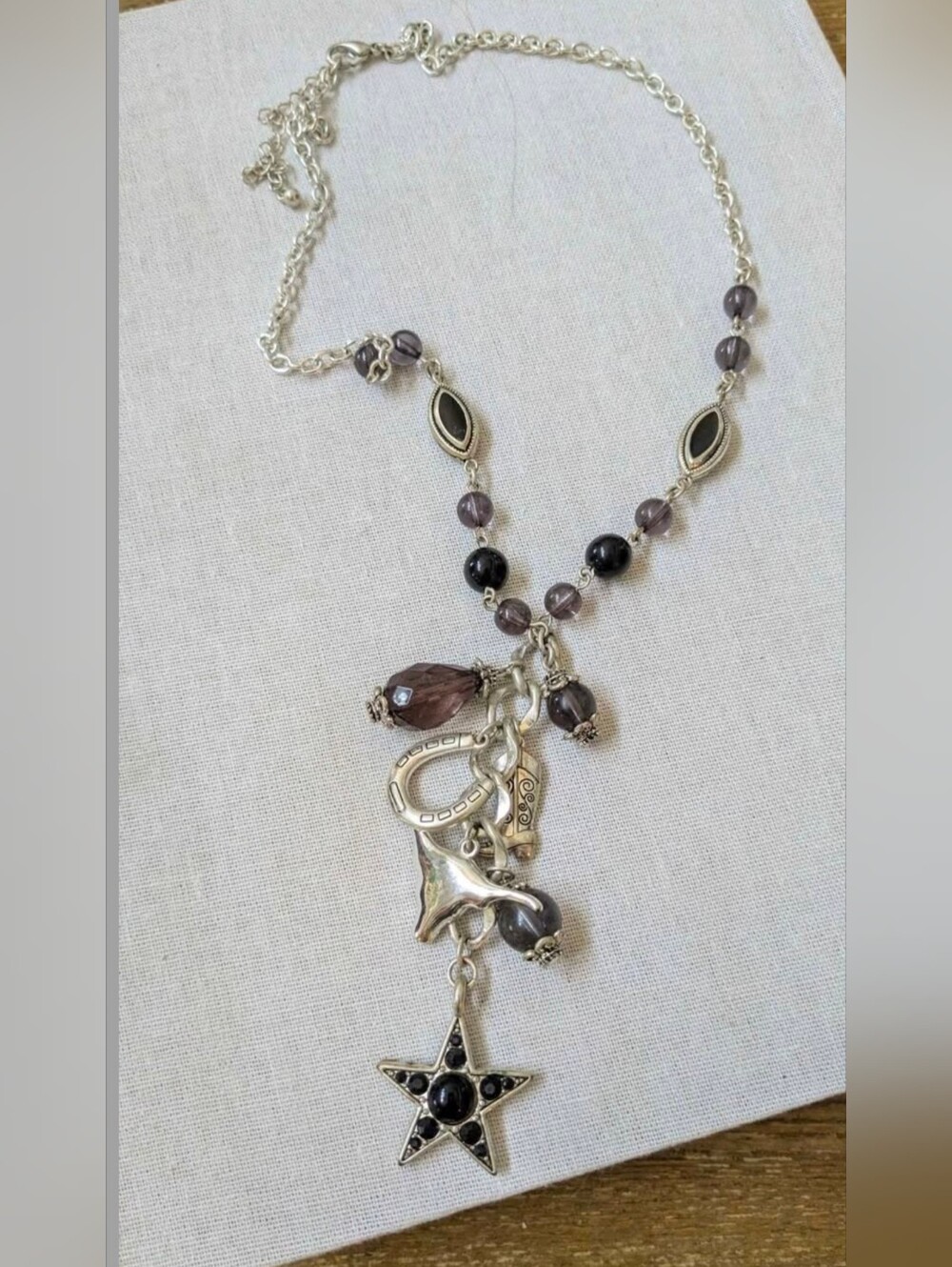 Silver-Tone Texas Cowgirl Themed Beaded Charm Pendant Necklace